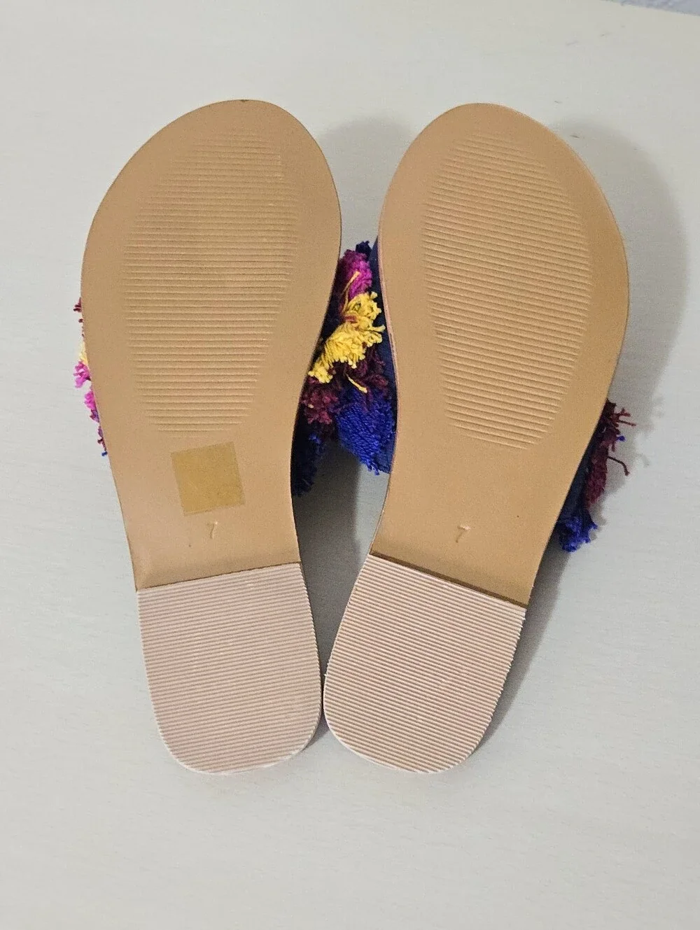 Kenneth Cole New York Osmond Slide Sandals - Fringe Pom Pom - Boho-Chic - Size 7